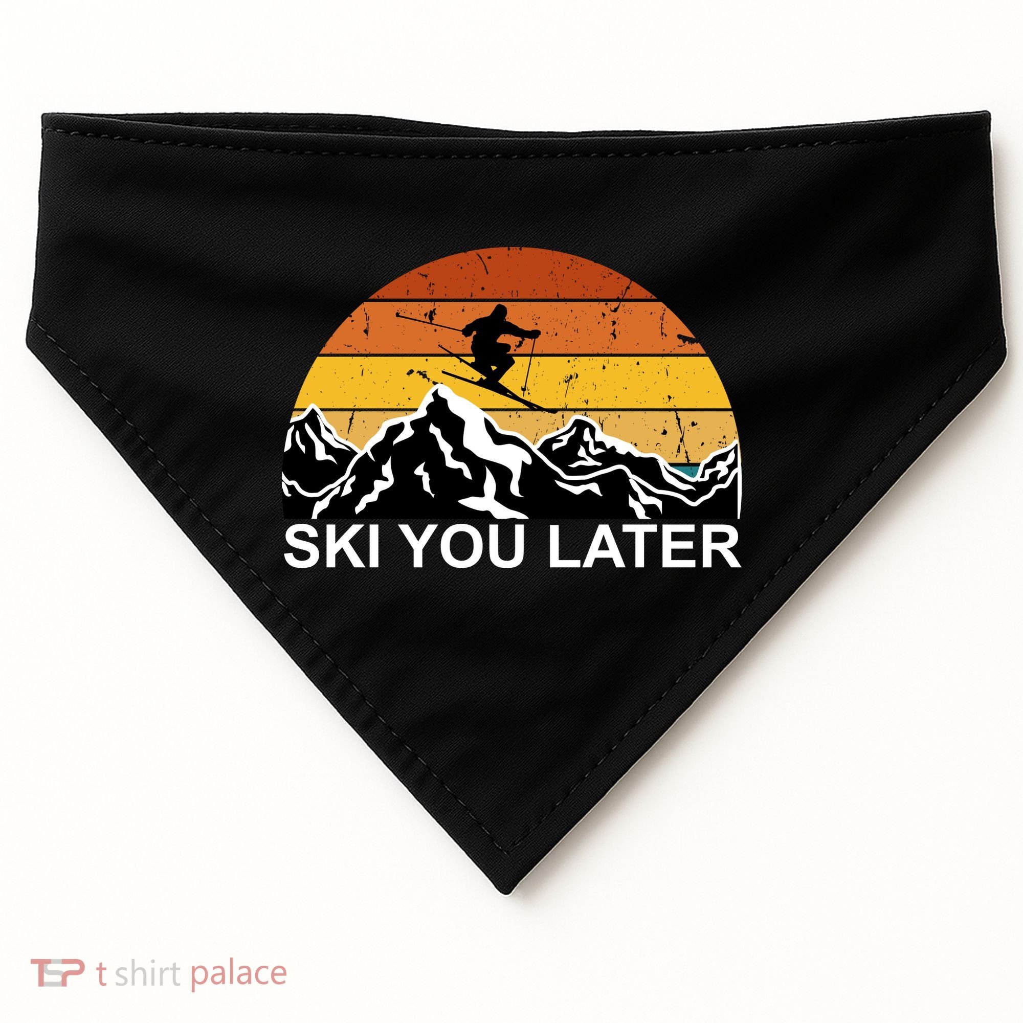 Ski You Later Skiing Retro Sunset Mountain USA-Made Doggie Bandana