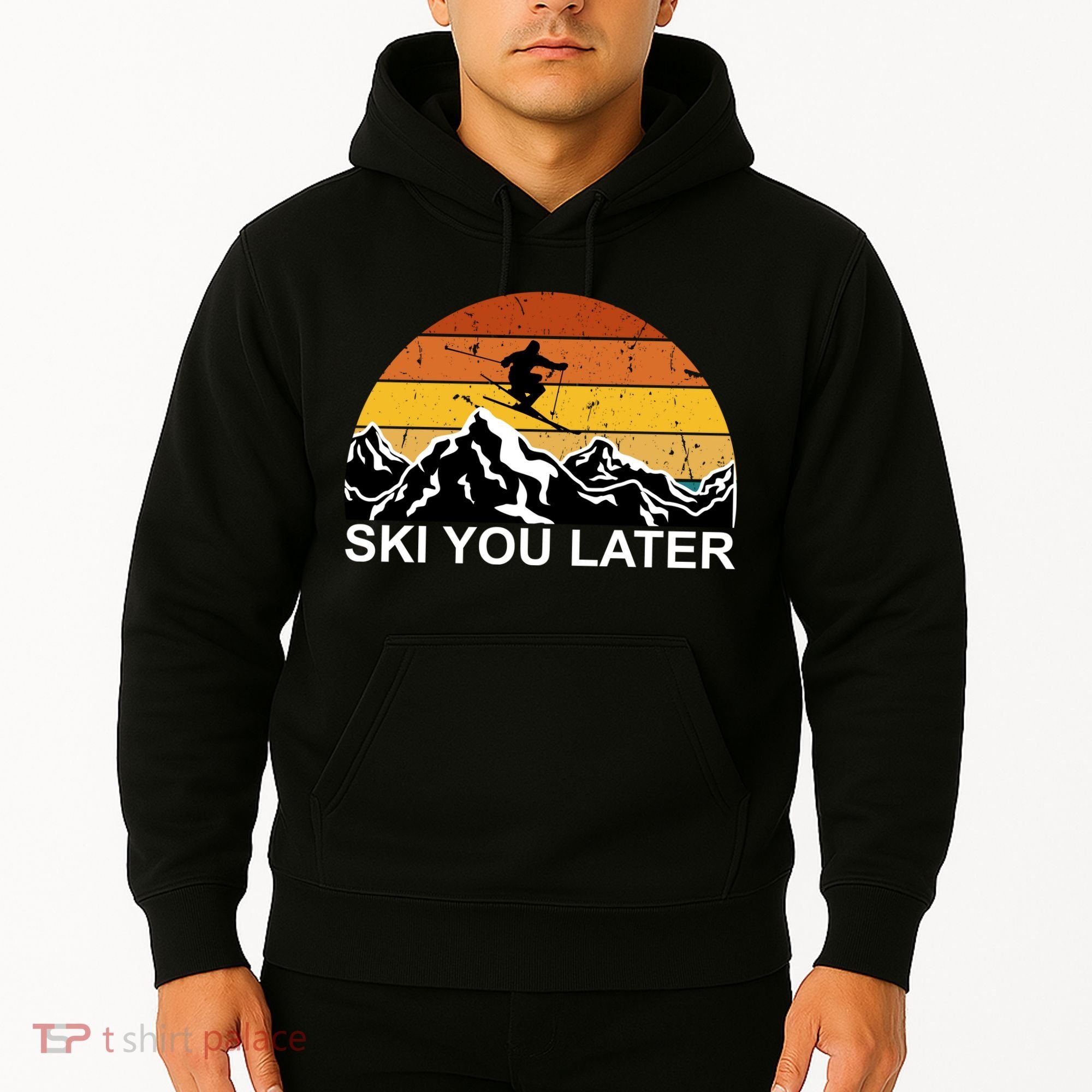 Ski You Later Skiing Retro Sunset Mountain Hoodie