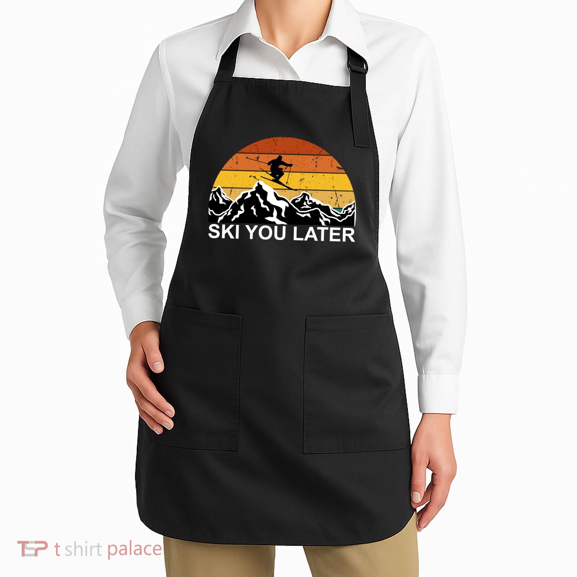 Ski You Later Skiing Retro Sunset Mountain Apron