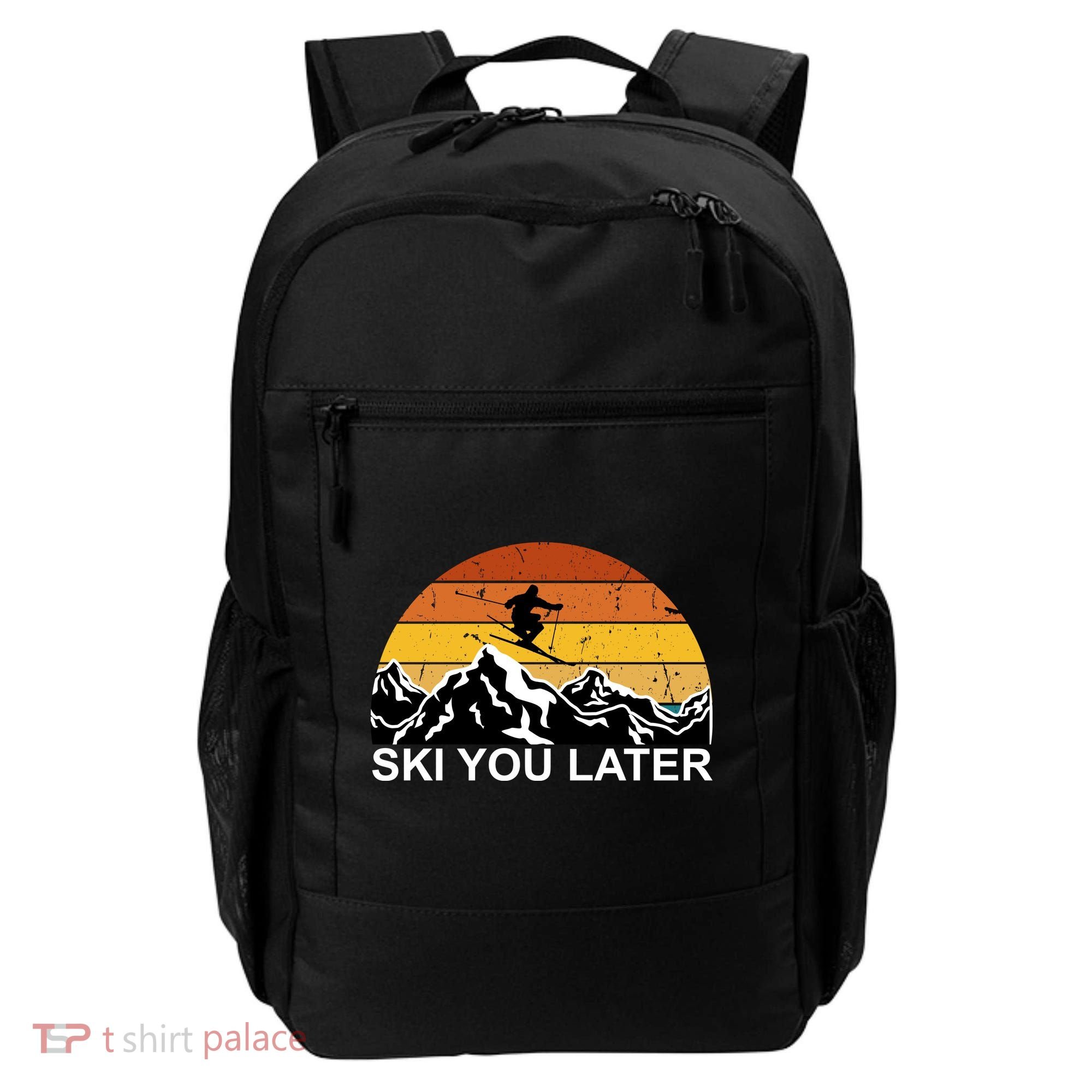 Ski You Later Skiing Retro Sunset Mountain Backpack
