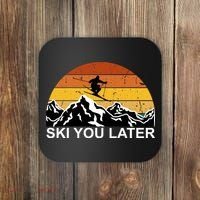 Ski You Later Skiing Retro Sunset Mountain Coaster thumb 0