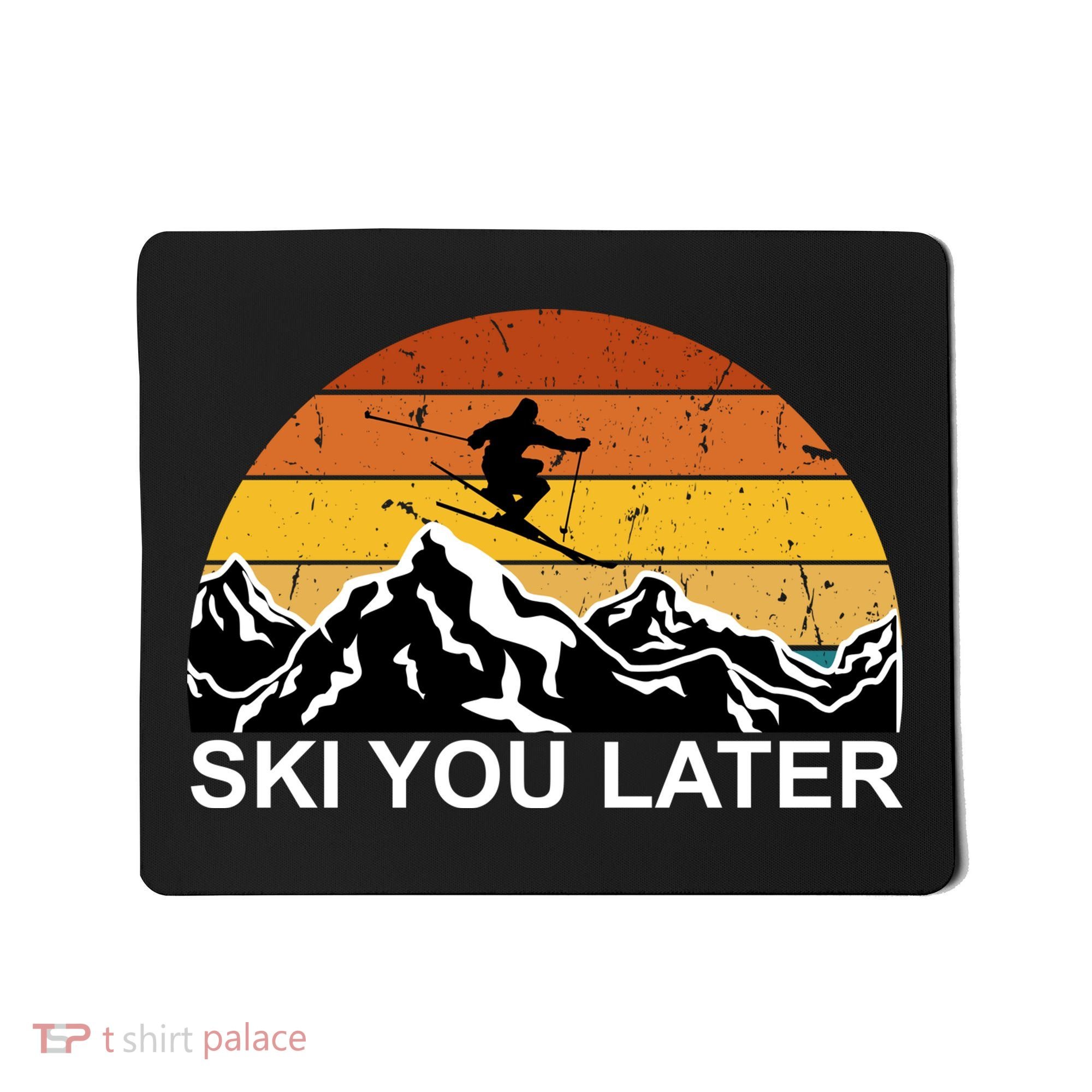Ski You Later Skiing Retro Sunset Mountain Mousepad