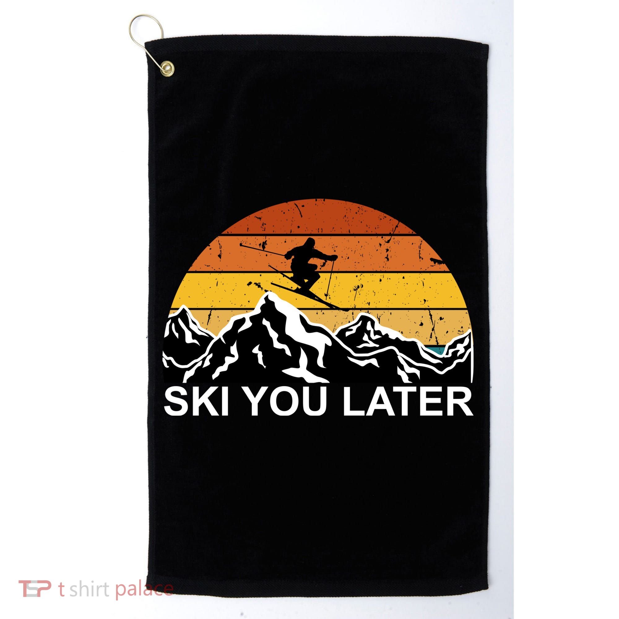 Ski You Later Skiing Retro Sunset Mountain Golf Towel