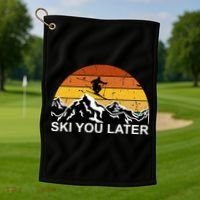 Ski You Later Skiing Retro Sunset Mountain Golf Towel thumb 1
