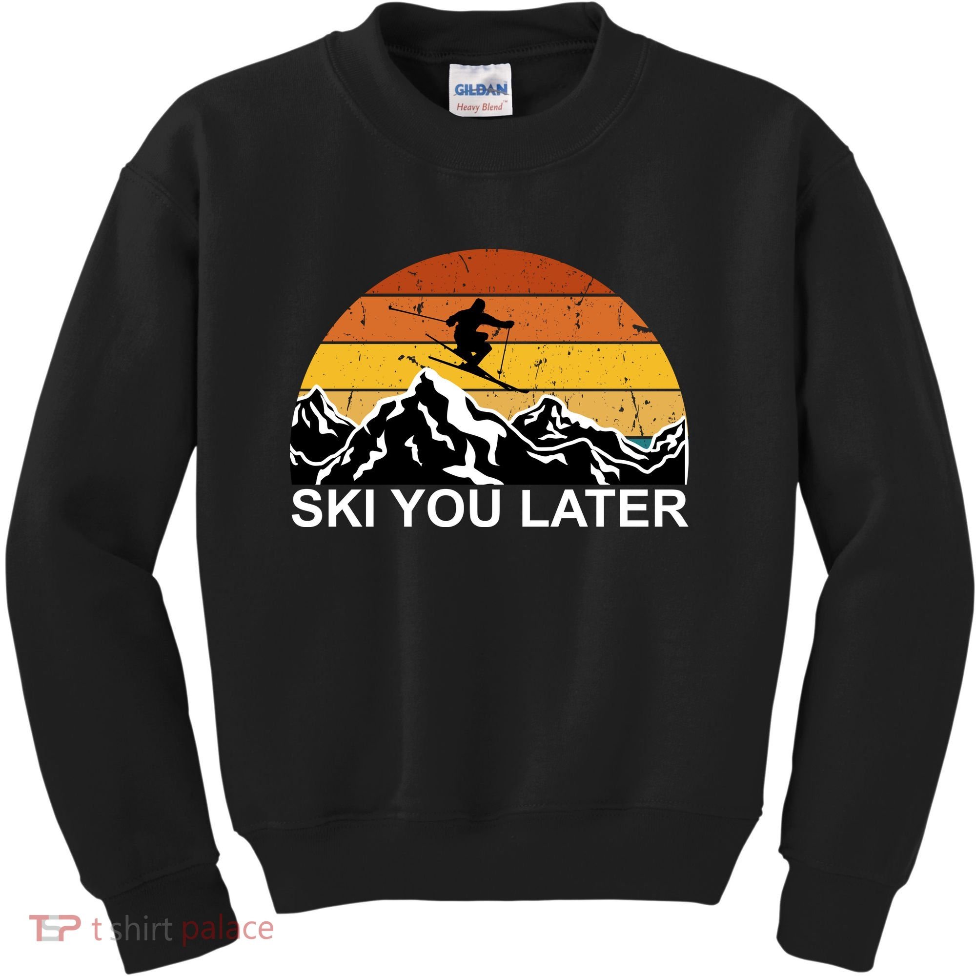 Ski You Later Skiing Retro Sunset Mountain Kids Sweatshirt