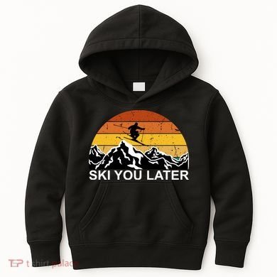 Ski You Later Skiing Retro Sunset Mountain Kids Hoodie