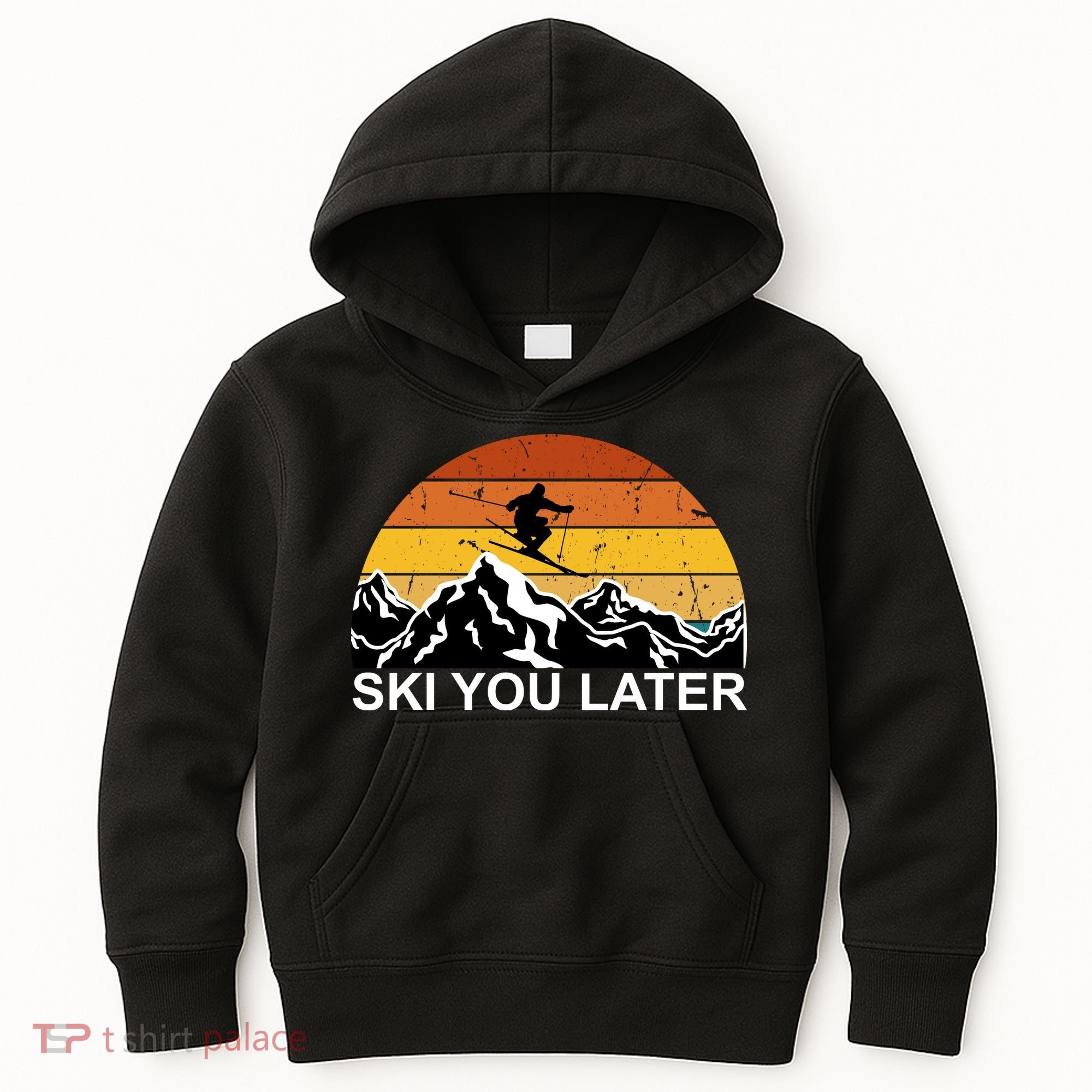 Ski You Later Skiing Retro Sunset Mountain Kids Hoodie