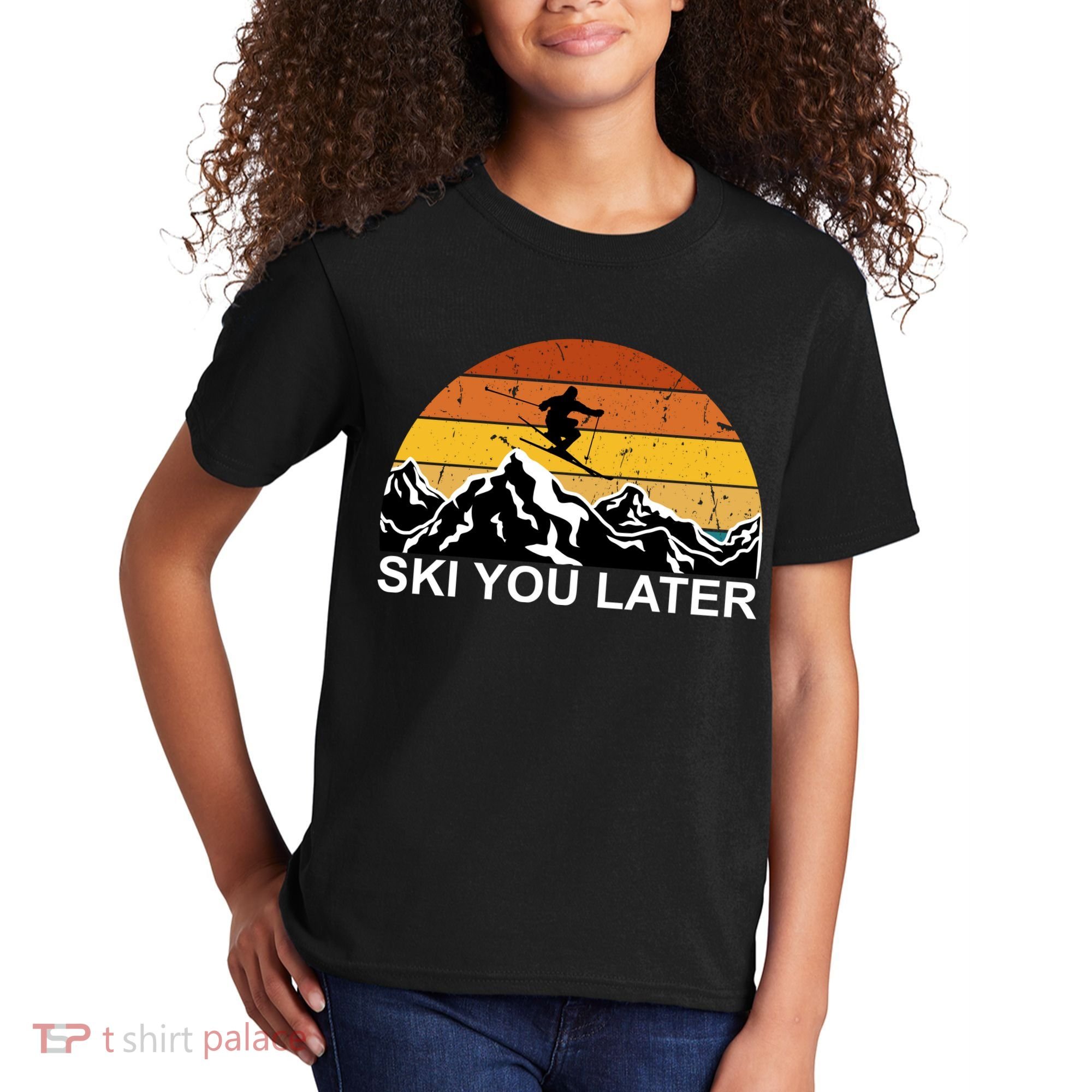 Ski You Later Skiing Retro Sunset Mountain Kids T-Shirt