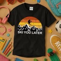 Ski You Later Skiing Retro Sunset Mountain Kids T-Shirt thumb 3