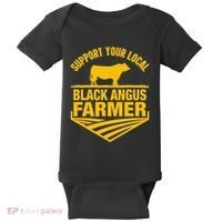 Support Your Local Black Angus Farmer Cow Rancher Baby Bodysuit thumb 0