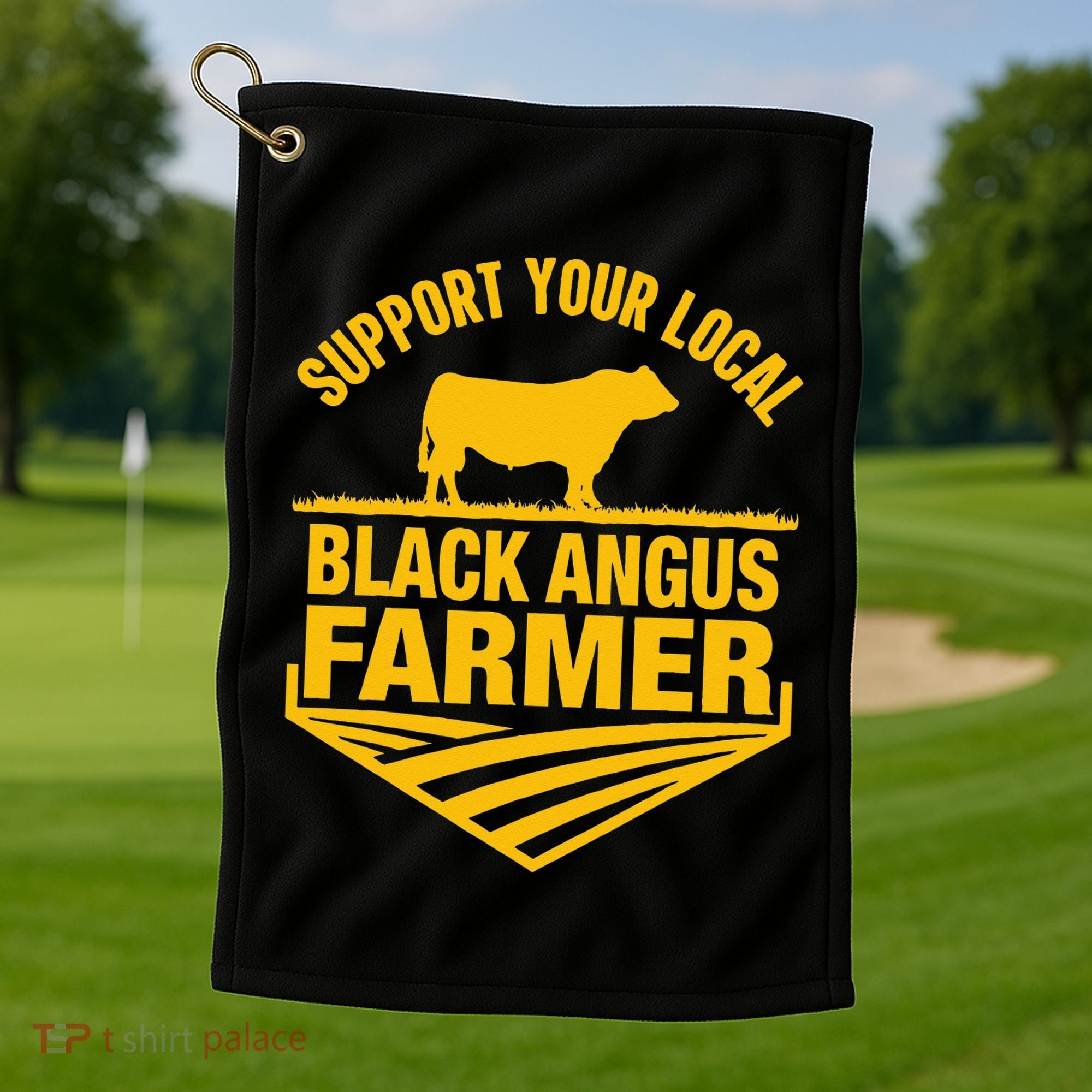 Support Your Local Black Angus Farmer Cow Rancher Golf Towel