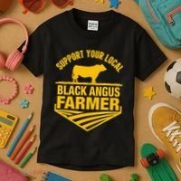 Support Your Local Black Angus Farmer Cow Rancher Kids T-Shirt thumb 3