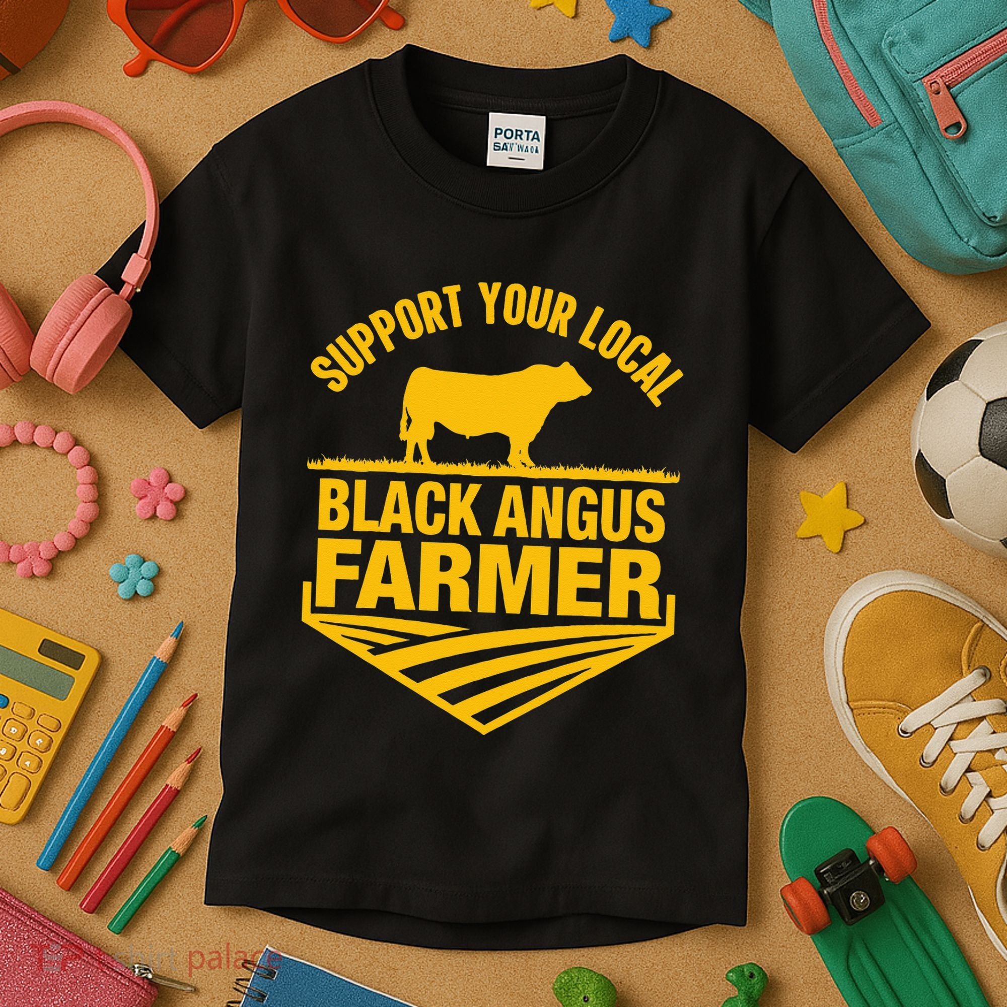 Support Your Local Black Angus Farmer Cow Rancher Kids T-Shirt