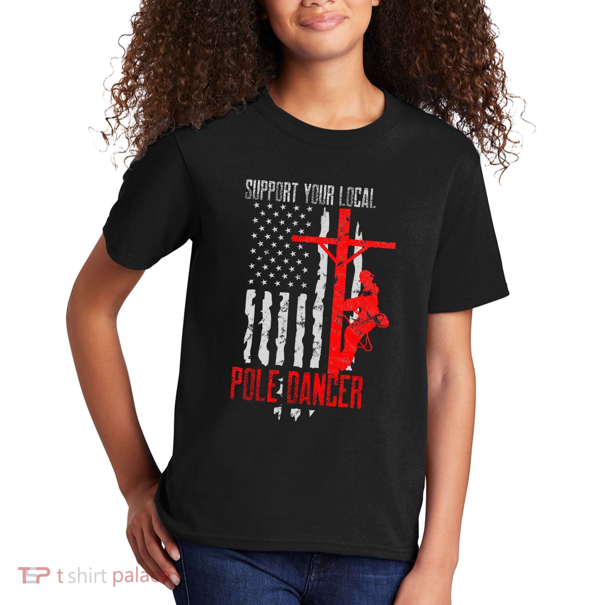 Support Your Local Pole Dancer Electric Lineman Kids T-Shirt