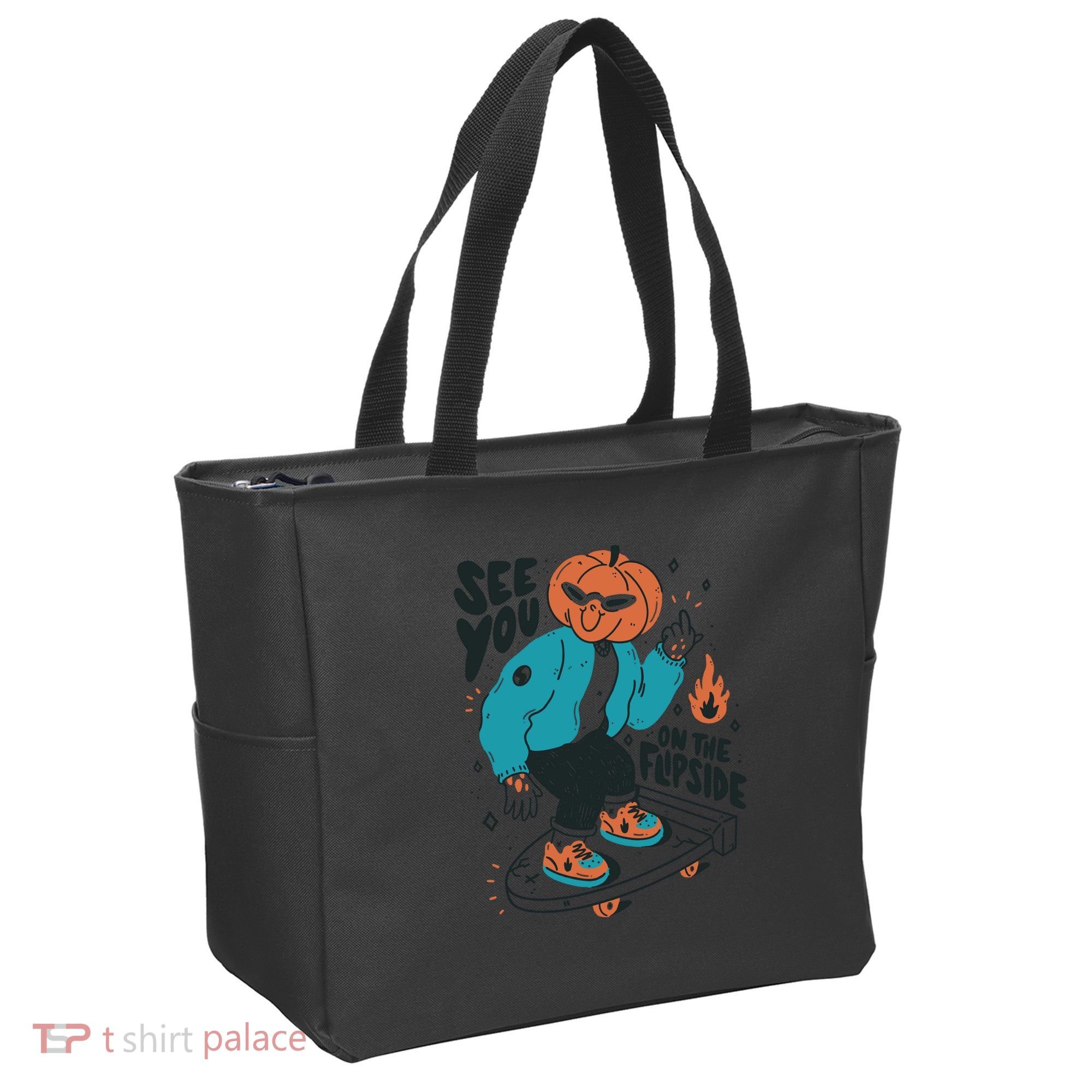 See You On The Flip Side Pumpkin Skateboard Halloween Tote Bag