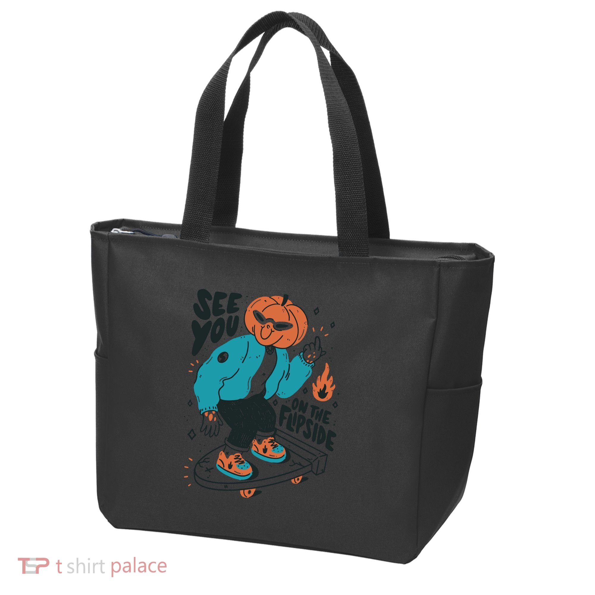 See You On The Flip Side Pumpkin Skateboard Halloween Tote Bag