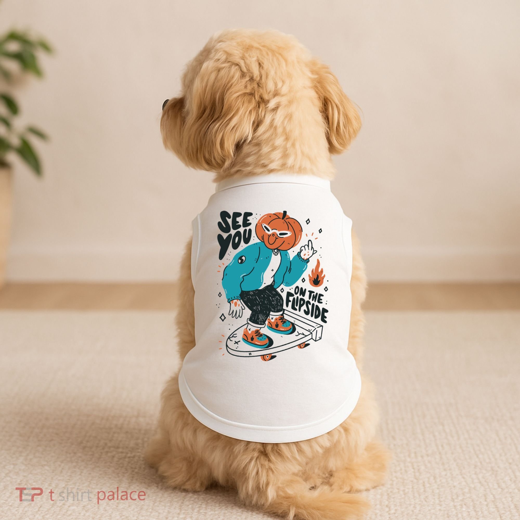 See You On The Flip Side Pumpkin Skateboard Halloween Doggie Tank