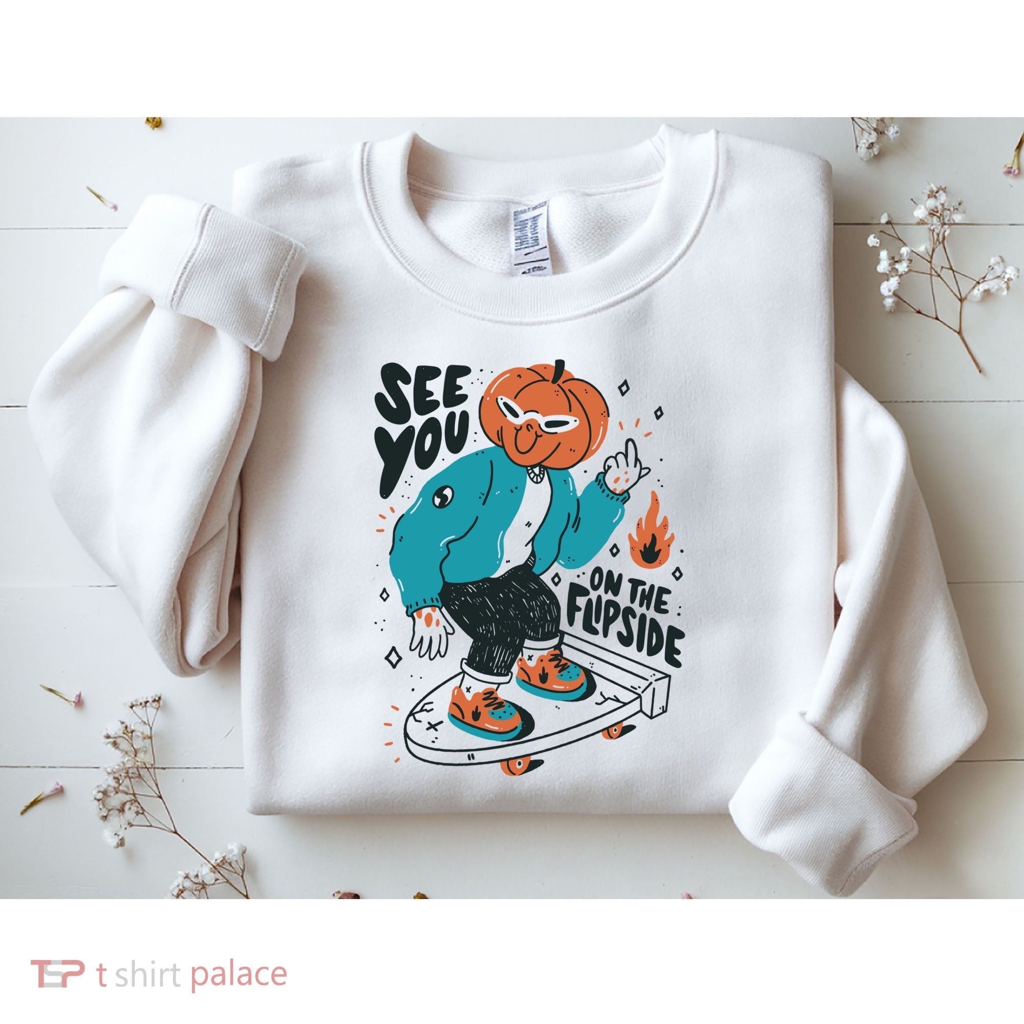 See You On The Flip Side Pumpkin Skateboard Halloween Sweatshirt