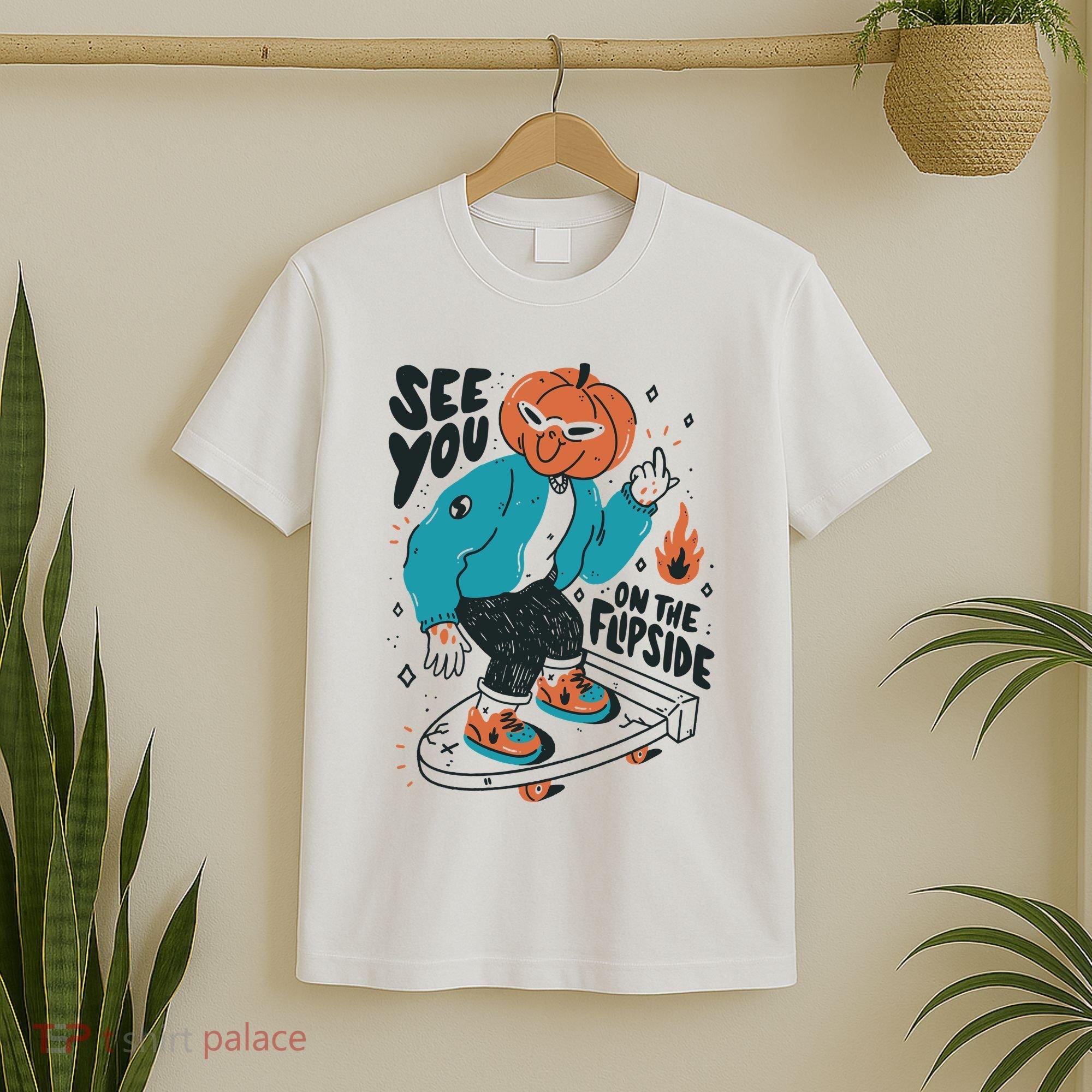 See You On The Flip Side Pumpkin Skateboard Halloween T-Shirt