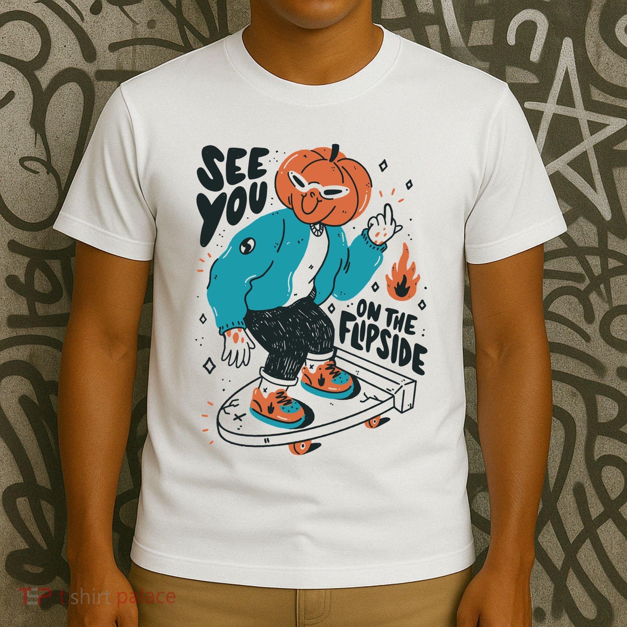 See You On The Flip Side Pumpkin Skateboard Halloween T-Shirt