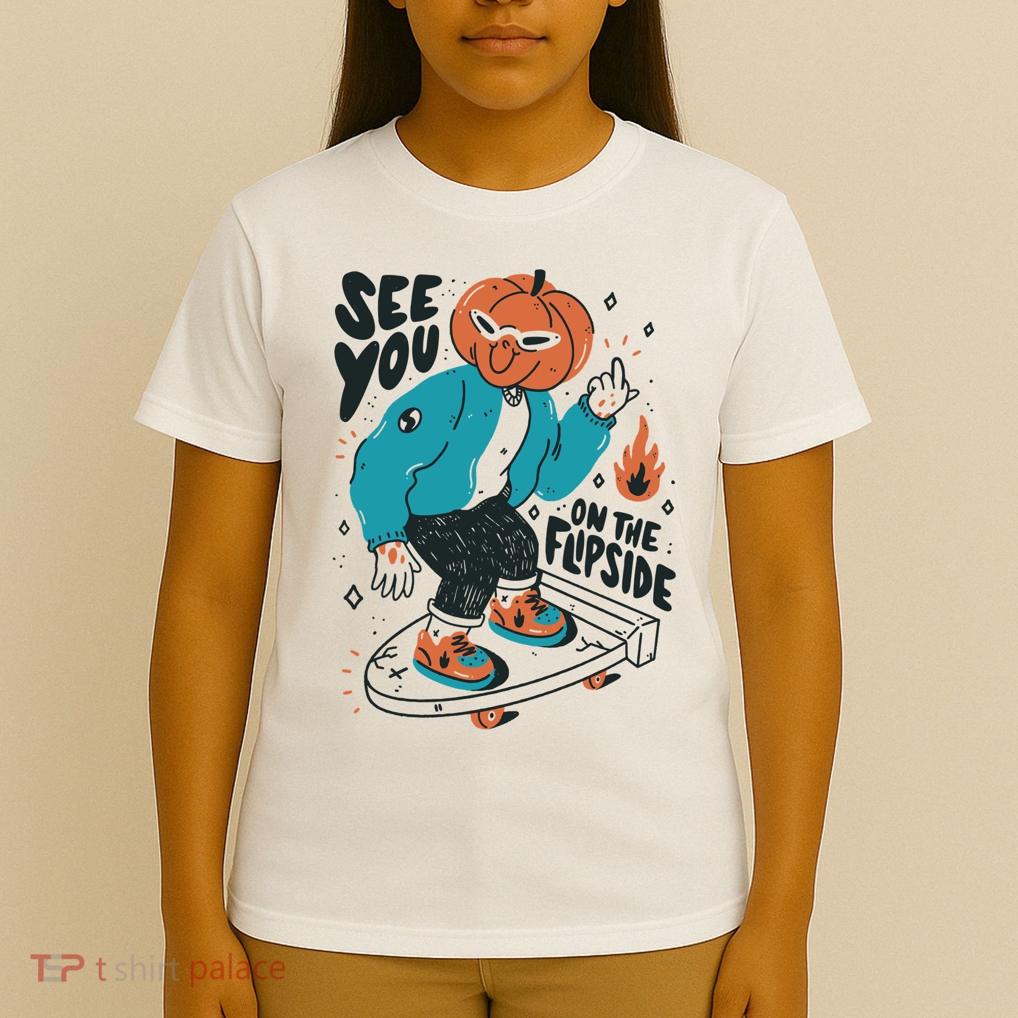 See You On The Flip Side Pumpkin Skateboard Halloween T-Shirt