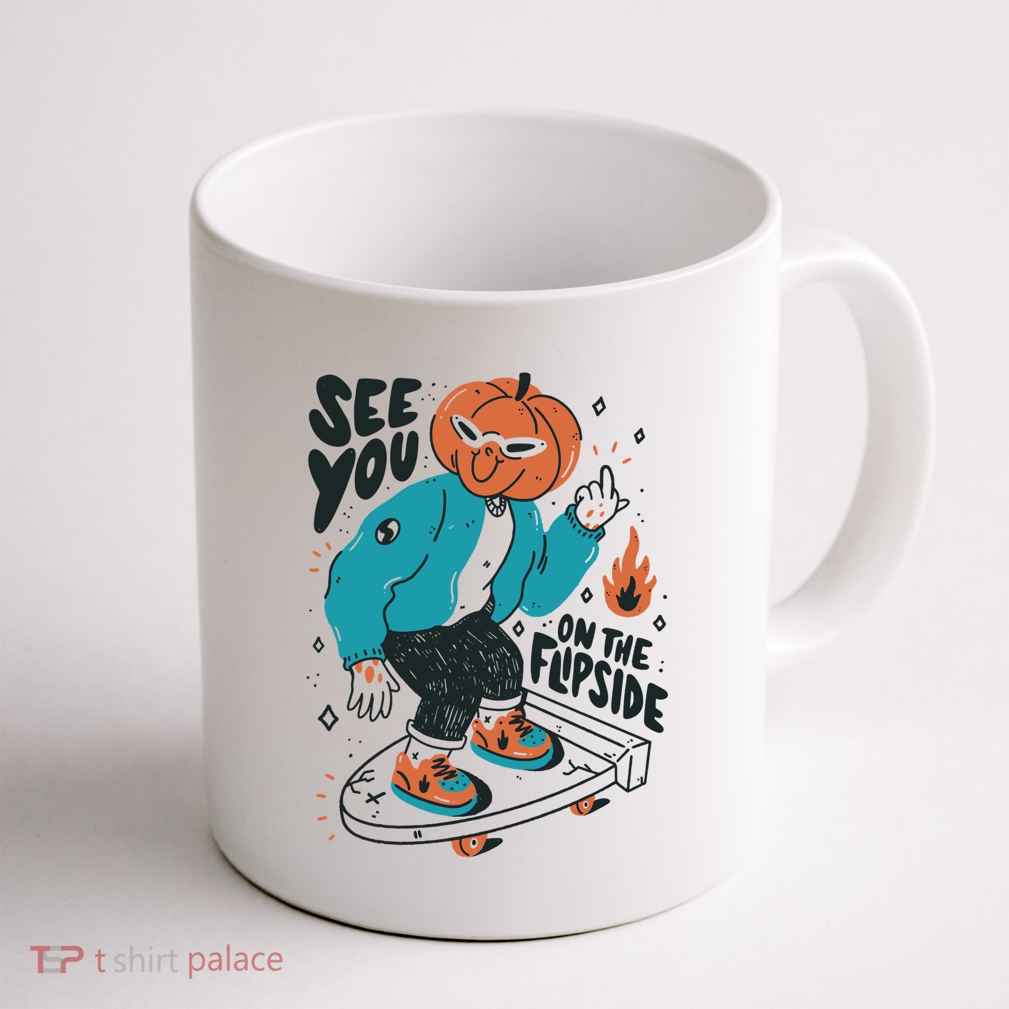 See You On The Flip Side Pumpkin Skateboard Halloween Coffee Mug