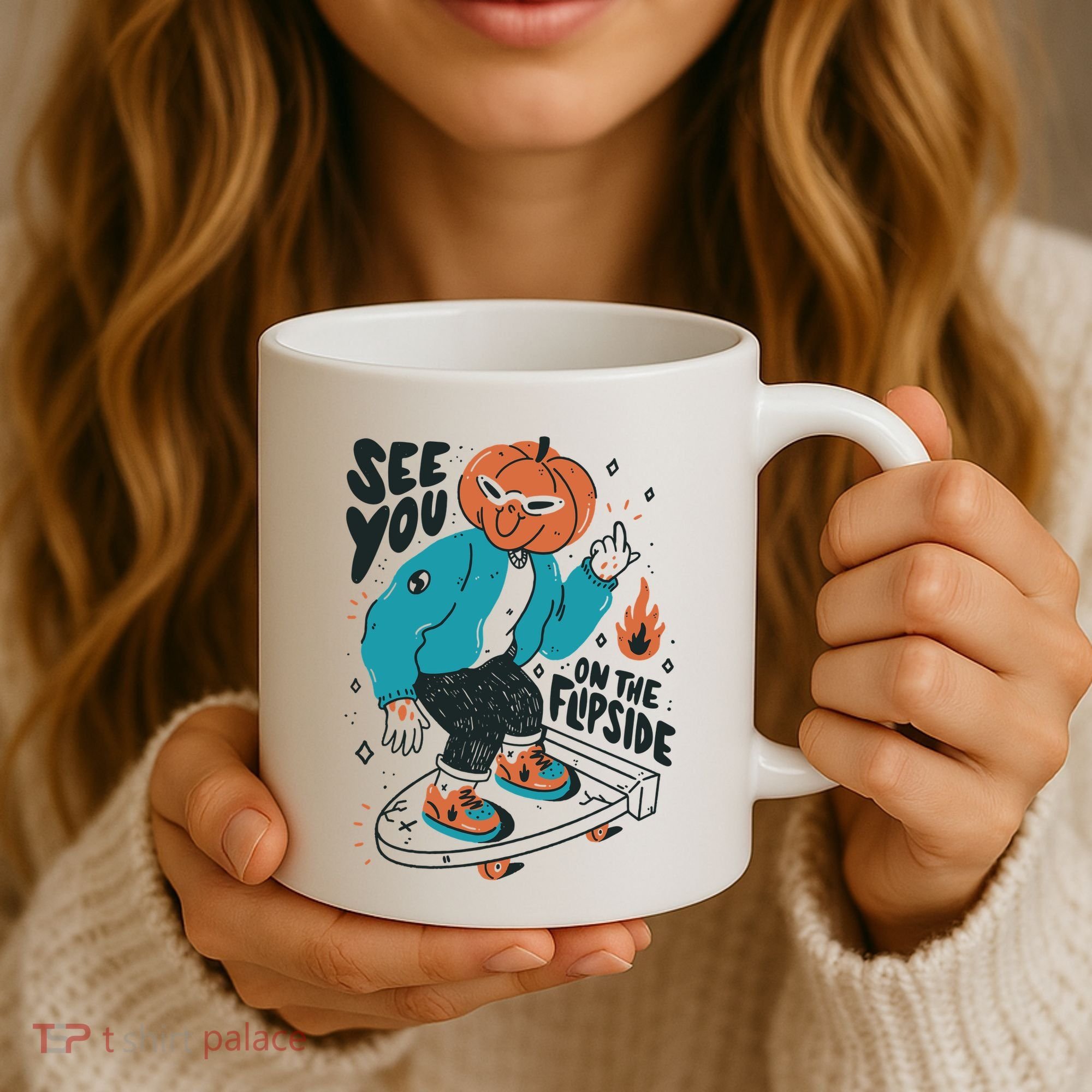 See You On The Flip Side Pumpkin Skateboard Halloween Coffee Mug