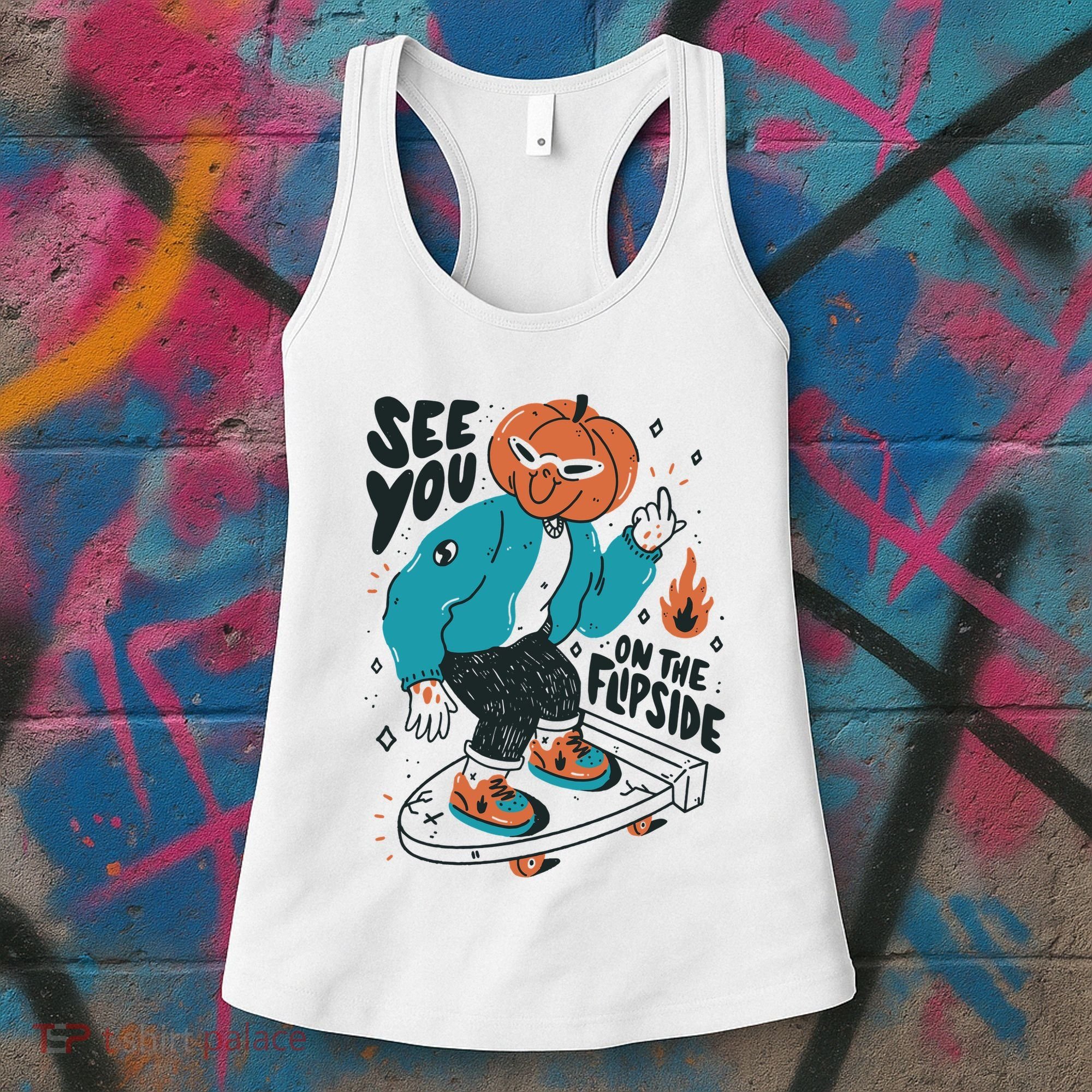 See You On The Flip Side Pumpkin Skateboard Halloween Women's Tank Top