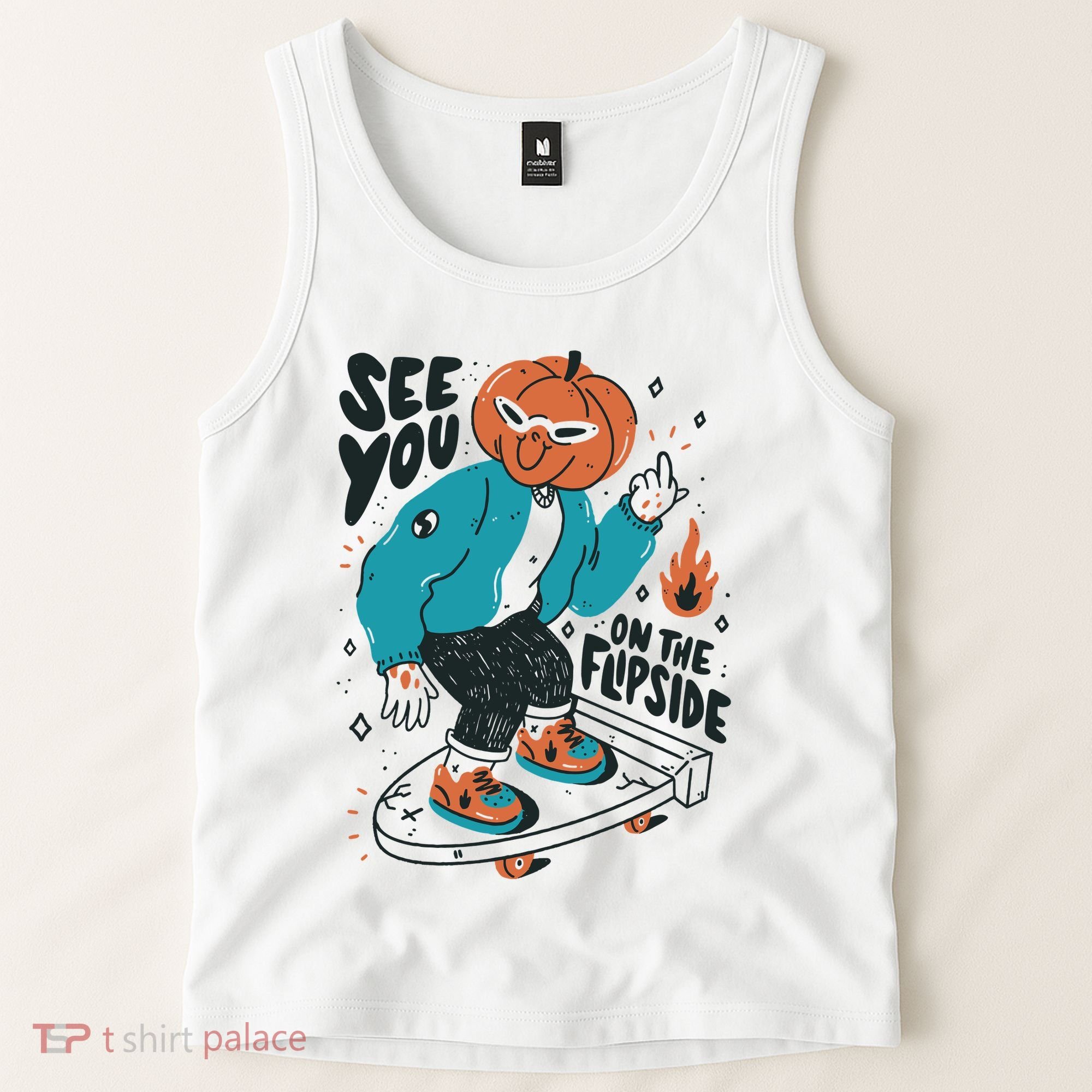 See You On The Flip Side Pumpkin Skateboard Halloween Tank Top