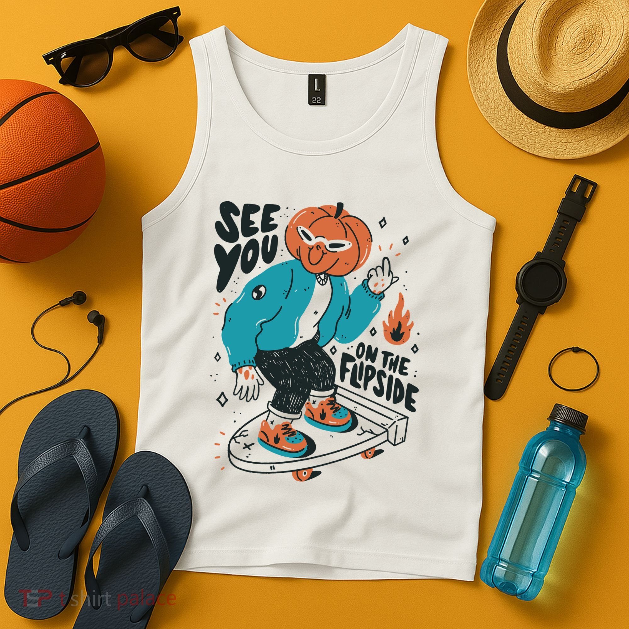 See You On The Flip Side Pumpkin Skateboard Halloween Tank Top