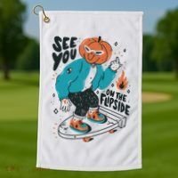 See You On The Flip Side Pumpkin Skateboard Halloween Golf Towel thumb 1