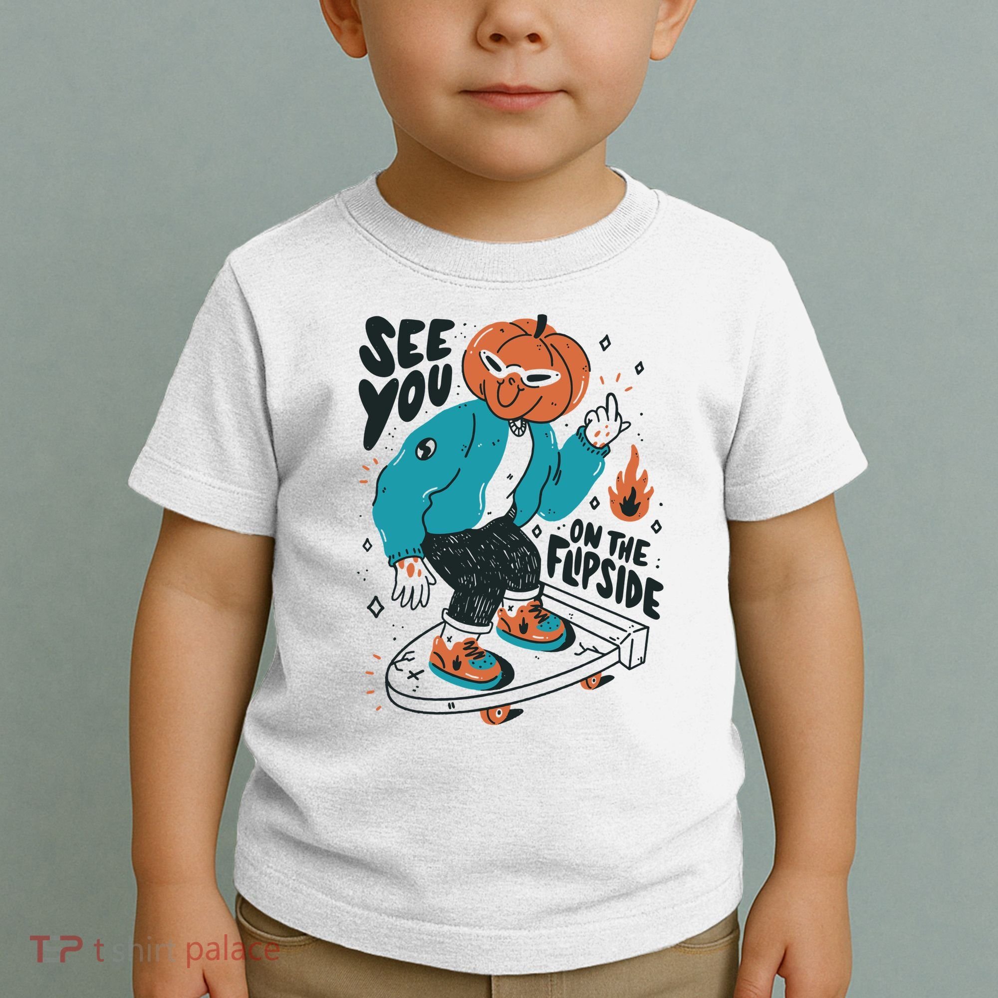 See You On The Flip Side Pumpkin Skateboard Halloween Toddler T-Shirt