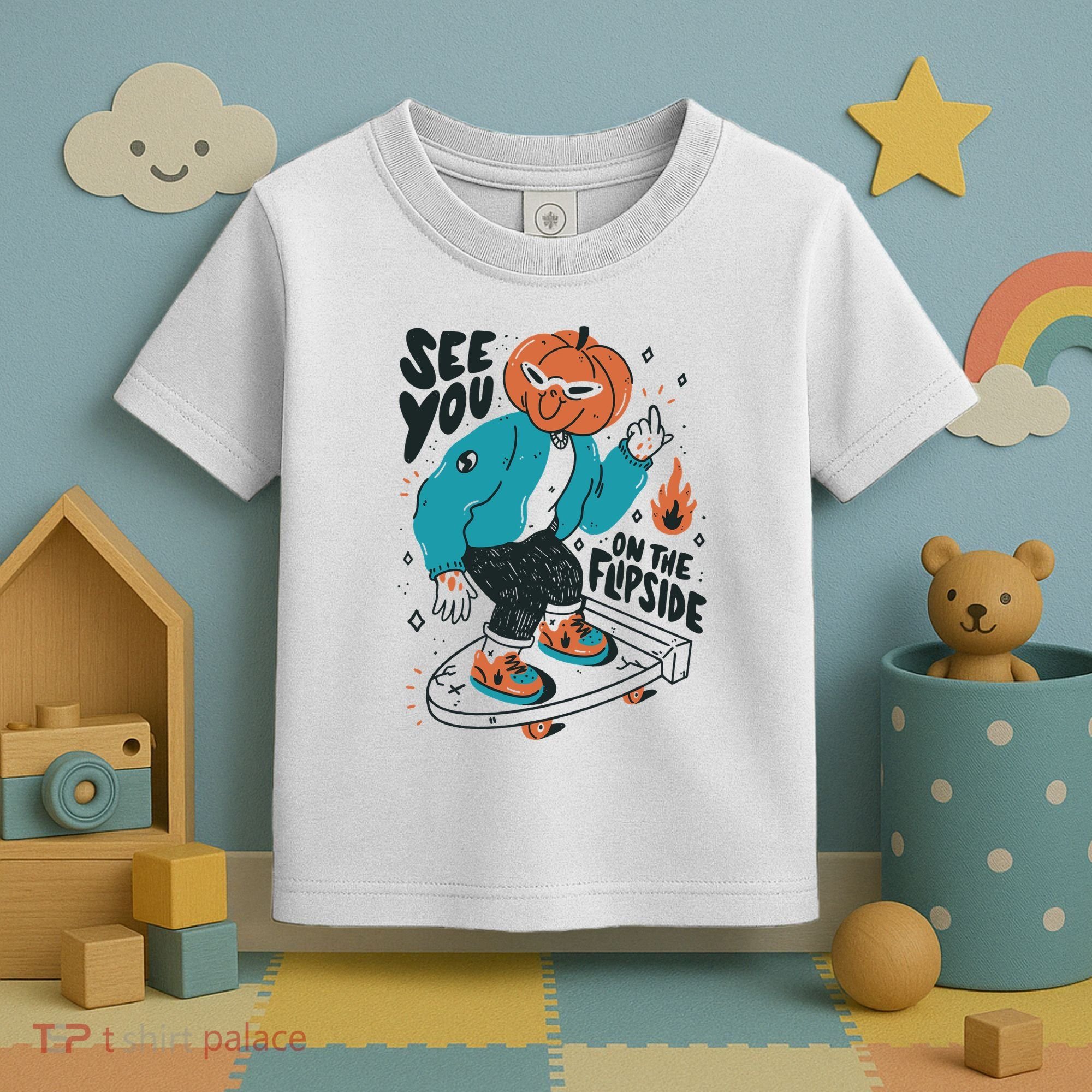 See You On The Flip Side Pumpkin Skateboard Halloween Toddler T-Shirt
