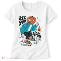 See You On The Flip Side Pumpkin Skateboard Halloween Women's T-Shirt thumb 0