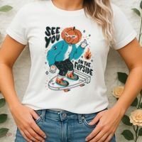 See You On The Flip Side Pumpkin Skateboard Halloween Women's T-Shirt thumb 2