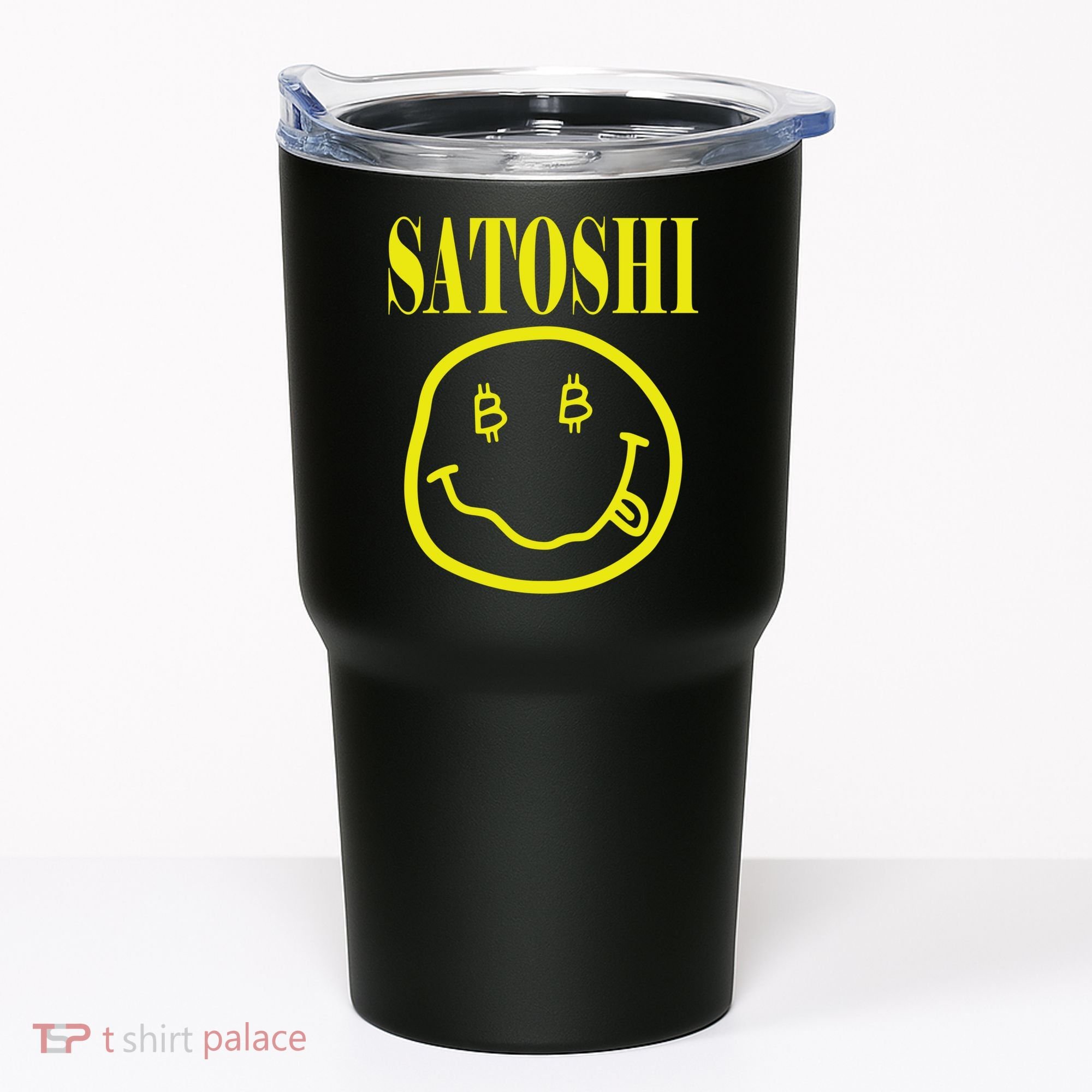 Satoshi Yellow Smiley Face Tumbler