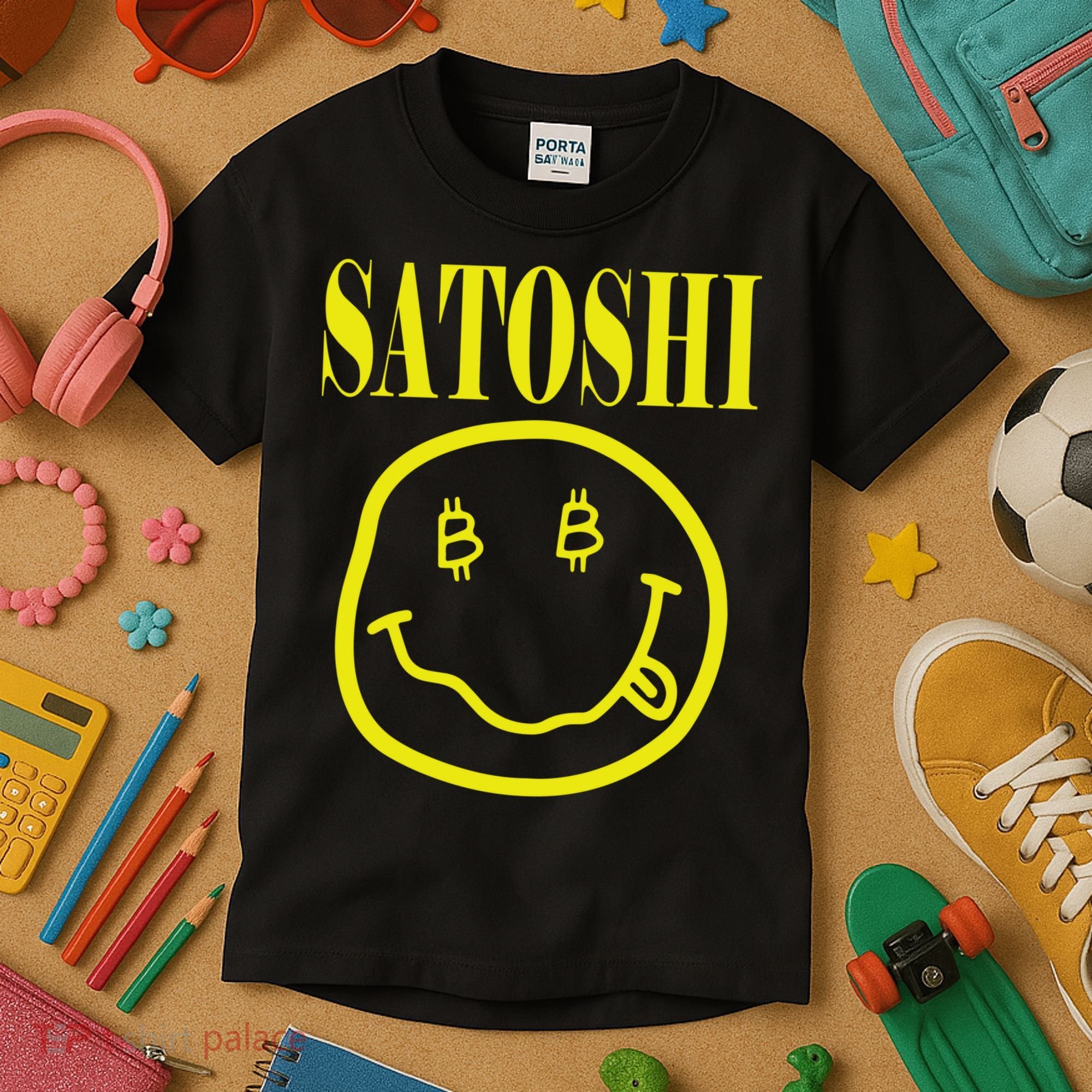 Satoshi Yellow Smiley Face Kids T-Shirt