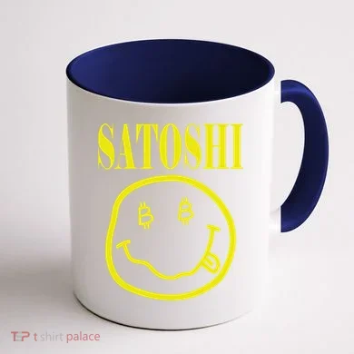 Satoshi Yellow Smiley Face Coffee Mug back