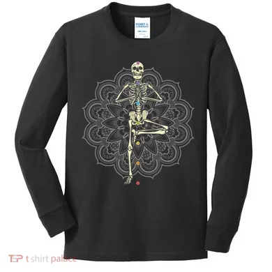 Skeleton Yoga Kids Long Sleeve Shirt