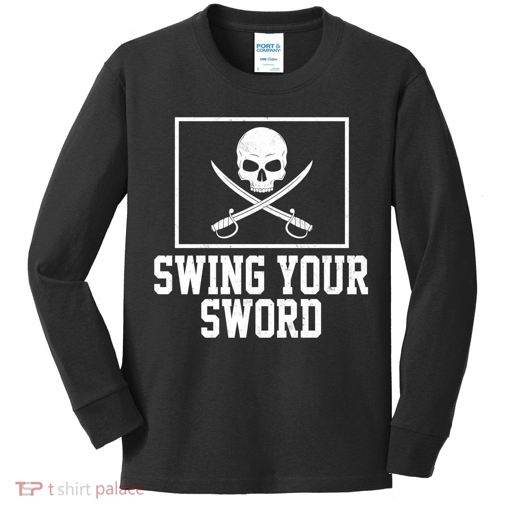 Swing Your Sword Pirate Skull And Swords Kids Long Sleeve Shirt