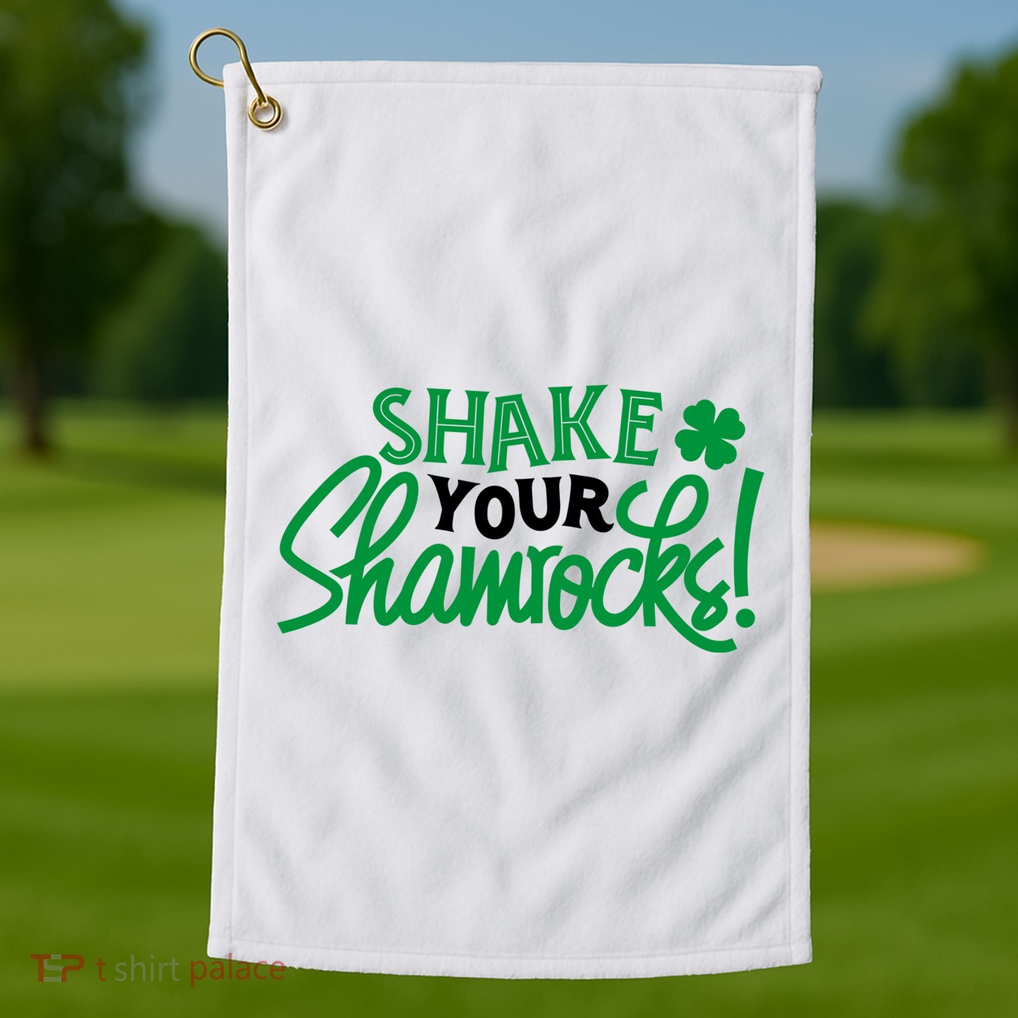Shake Your Shamrocks Funny St Patricks Day Golf Towel