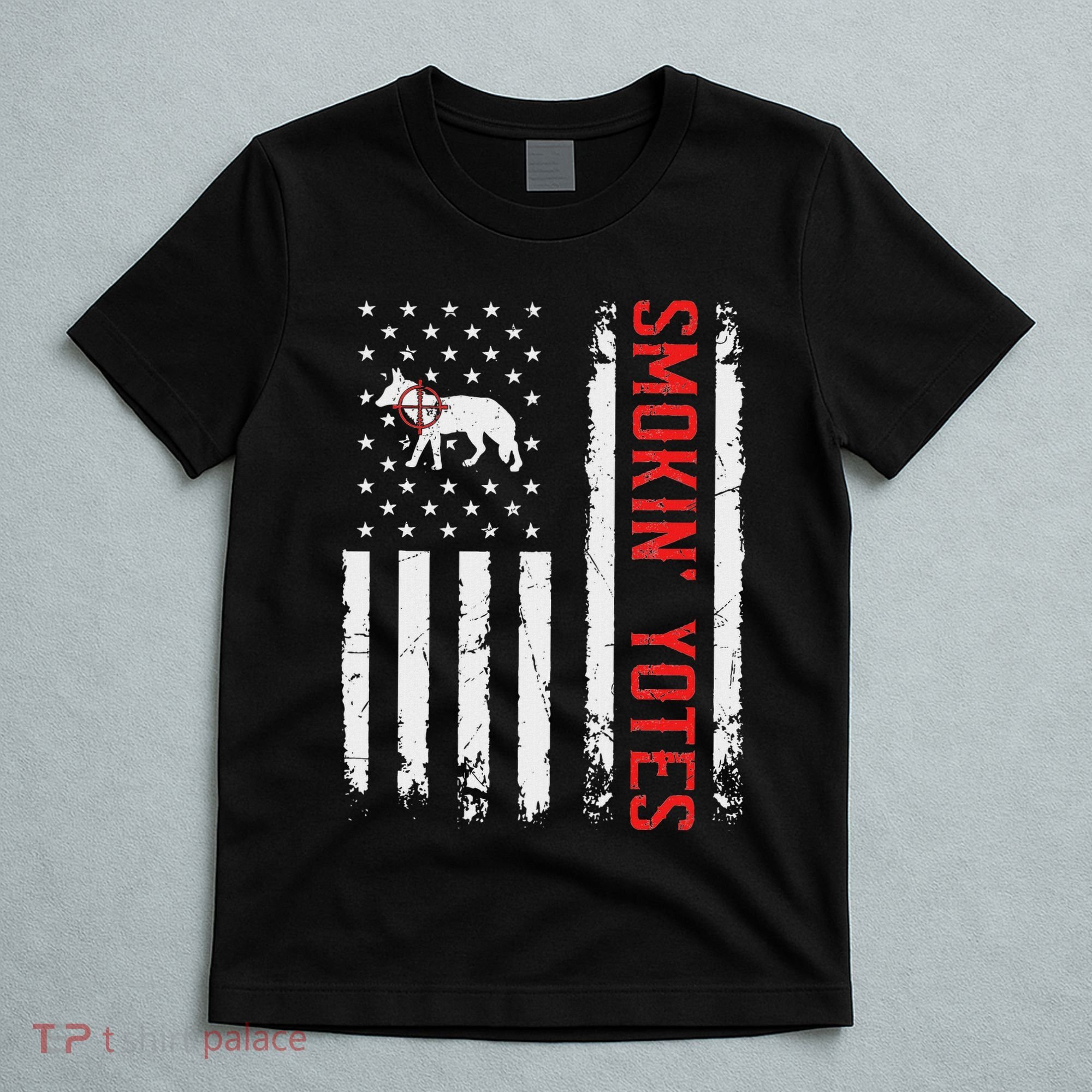 Smokin Yotes Vintage Us Flag Coyote Hunter Hunting Yotes T-Shirt