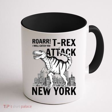 T-Rex Attacks New York Coffee Mug back