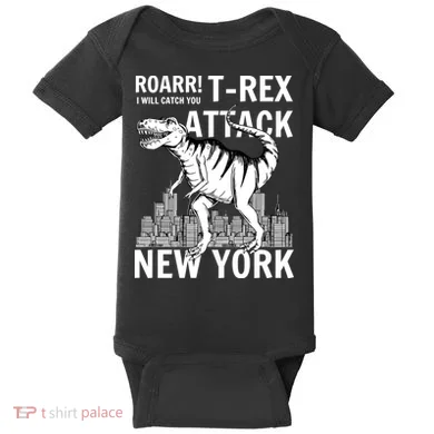 T-Rex Attacks New York Baby Bodysuit