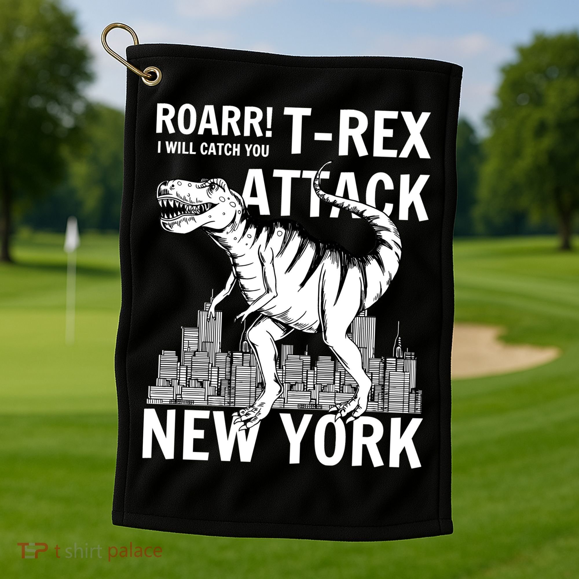 T-Rex Attacks New York Golf Towel