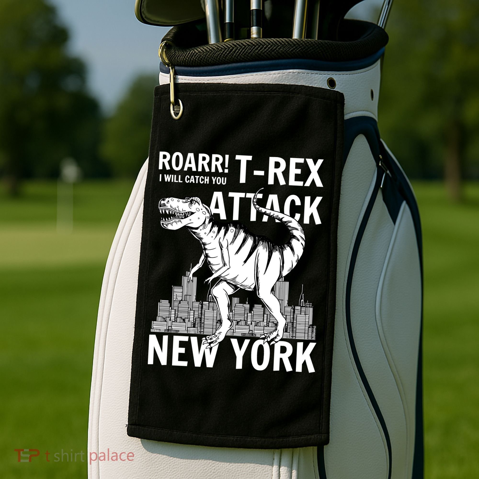 T-Rex Attacks New York Golf Towel