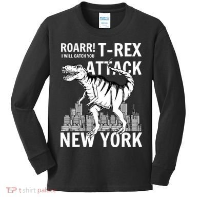T-Rex Attacks New York Kids Long Sleeve Shirt