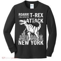 T-Rex Attacks New York Kids Long Sleeve Shirt thumb 0