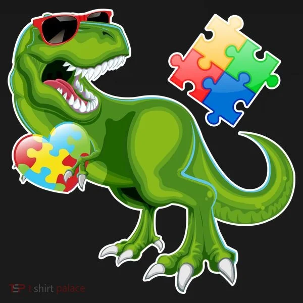 T-Rex Autism Awareness Puzzle Dinosaur  Doggie Tank