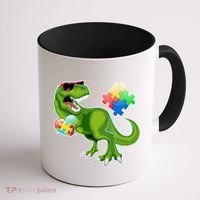 T-Rex Autism Awareness Puzzle Dinosaur  Coffee Mug thumb 1